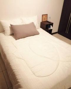 危地马拉Apartamento zona 4 Guatemala y Parqueo的一张白色的大床,上面有棕色枕头