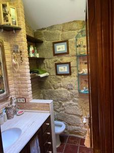 巴约讷Casa Celsa cerca del mar的石质浴室设有水槽和卫生间