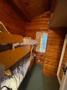 特兹西尼德Cosy Log Cabin Snowdonia Eryri的小木屋内带两张双层床的客房