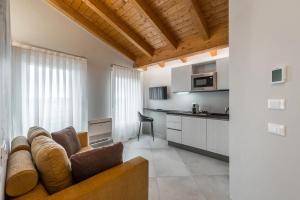 福尔米吉内Borgo degli Ulivi的带沙发的客厅和厨房