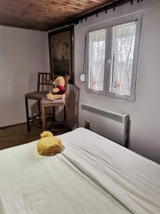 莫伊科瓦茨Gazdinstvo Vujičić的卧室床上的泰迪熊