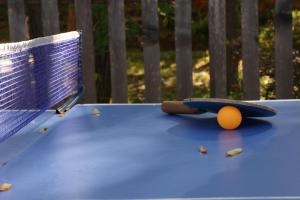 IkaltoChateau Orberi的板凳旁边的蓝色桌子上的滑板