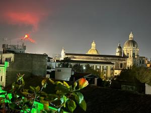 卡塔尼亚Casa Alcalà Deluxe的享有夜间城市美景,设有一座建筑