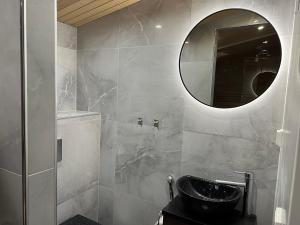 索特Villa Auroras Kettu的一间带水槽和镜子的浴室