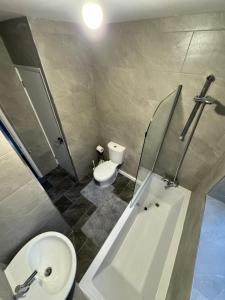 Brettell LaneLuxary private detached property的浴室配有卫生间、浴缸和水槽。