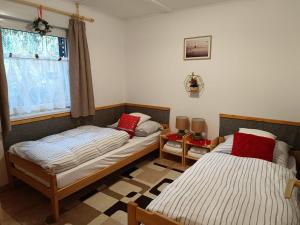 伊高尔Regina Ranch的带窗户的客房内设有两张单人床。