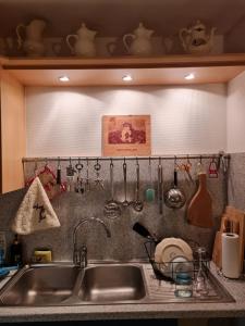 奥贝奈ZELLA HAUS的厨房水槽和挂在墙上的餐具