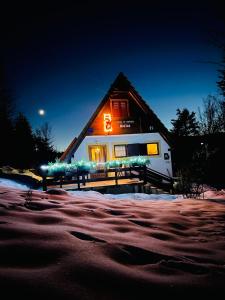 洛克维Holiday home Bozica的雪上有灯的房屋