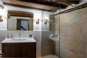 Casas del CastañarCasa rural la grande的一间带水槽和玻璃淋浴的浴室