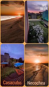 内科切阿Casacubo Necochea的日落时分海滩的四张照片
