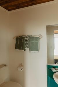 科罗曼德镇水牛住宿加早餐旅馆的一间带卫生间、水槽和镜子的浴室