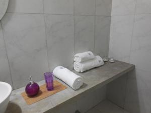 布宜诺斯艾利斯米克罗中央公寓的浴室设有毛巾和水槽。