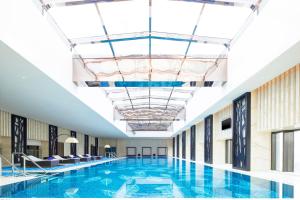 常德常德武陵天济喜来登酒店的一座带天花板的大型游泳池