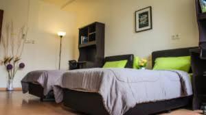 IgricetanyaWorker's Apartman-Munkásszálló的一间卧室配有一张带绿色枕头的大床