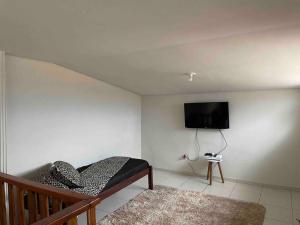 迪亚曼蒂纳Residencial Vista da Serra的一间卧室配有一张床和一台平面电视