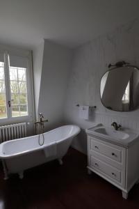 Friville-EscarbotinLe Domaine Saint Ange的带浴缸、水槽和镜子的浴室