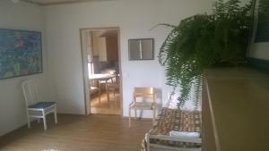 KauhajokiSuvannonrannan Majoitukset的桌子上种有植物的客厅