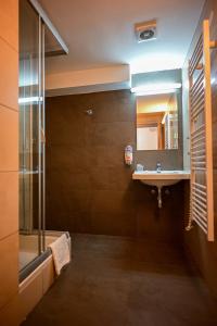 迪马诺卡多林纳Hotel OSTREDOK的带淋浴、盥洗盆和镜子的浴室