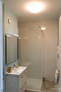 图尔Les Beaux Jours, Tours的浴室配有盥洗盆和带镜子的淋浴