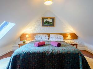 布雷肯1 bed in Cantref BN264的一间卧室配有一张带紫色枕头的床