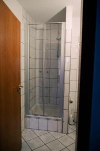 萨尔斯塔特Ostertor 2的浴室里设有玻璃门淋浴