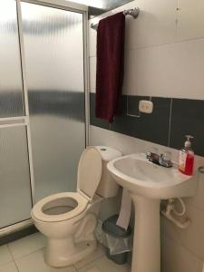 巴兰卡韦梅哈Acogedor apartamento en Barrancabermeja的一间带卫生间和水槽的浴室