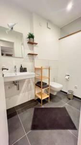 莱茵河畔凯尔Modernes Mini-Apartment in Kehl Kork的白色的浴室设有卫生间和水槽。