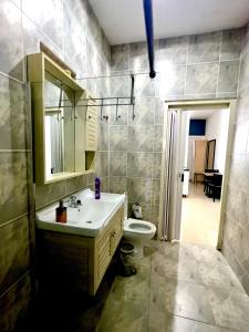 威廉斯塔德Dushi Apartments的一间带水槽、卫生间和镜子的浴室
