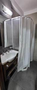 马德普拉塔Hotel Bertiami的浴室配有白色水槽和淋浴。