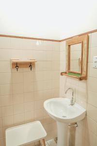 弗洛里亚诺波利斯Pousada Vila Campeche的一间带水槽和镜子的浴室
