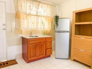 奥拉涅斯塔德Tropical Retreat Stay Aruba的厨房配有水槽和冰箱