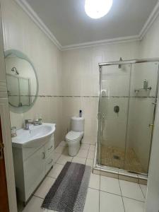 克拉伦斯Stonehenge Clarens的带淋浴、卫生间和盥洗盆的浴室