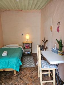 Santa Cruz TecamacHostal Casa Amarilla Tecámac的一间卧室配有一张床、一张桌子和一张书桌
