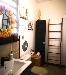 勒唐蓬Le Panoramique Loft的一间带卫生间、水槽和镜子的浴室
