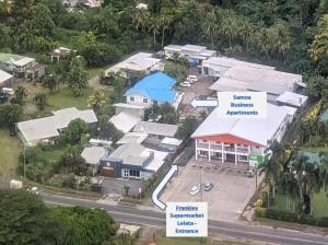 阿皮亚Samoa Business Apartments的享有村庄的空中景致,设有房屋