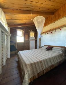 巴拉德瓦利扎斯Satori的木制客房内的一间卧室配有一张大床
