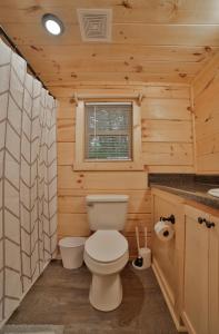 查塔努加Ernie Cabin Wauhatchie Woodlands Tiny Cabin的小木屋内带卫生间的浴室