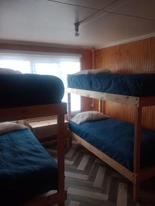 纳塔列斯港Isla yu backpacker的客房设有三张双层床和一扇窗户。
