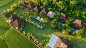 乌布Aswanaya Villas Ubud的享有带庭院的房屋的顶部景致