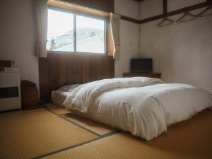 SuginosawaPension FOLKLORE的一间卧室设有一张大床和窗户