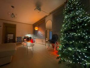 首尔Aufn Orange Bulb的客厅里设有圣诞树的客厅