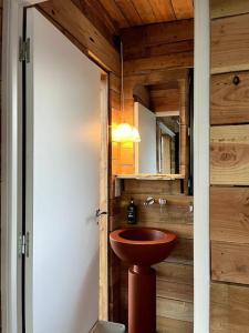 Lissac et MouretLes cabanes de Julie的一间带水槽和镜子的浴室