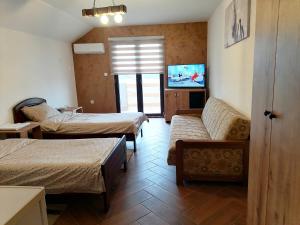 克拉列沃Apartmani Lena的一间酒店客房,设有两张床和电视