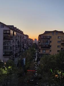 RoşuCosy Spacious Apartment with Parking, Wi-Fi, Smart-TV Netflix的享有城市和高楼的景色