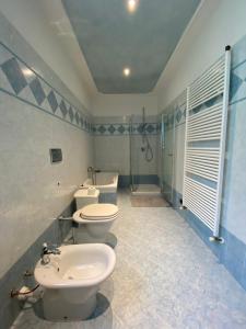 瓦尔迪耶里La Caso et Pierò的一间带两个卫生间、淋浴和盥洗盆的浴室