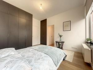 布鲁塞尔Cosy Apartment Brussels - Cinquantenaire的一间卧室设有一张大床和一个窗户。