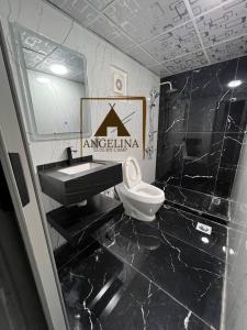 亚喀巴Angelina Luxury Camp的一间带水槽和卫生间的浴室