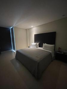图斯特拉古铁雷斯迪威佐酒店和别墅的卧室配有一张带白色床单和枕头的大床。