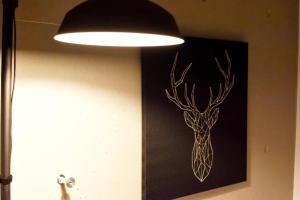 东京Ethos Ebisu 201 - Vacation STAY 09298v的挂在墙上的灯,上面挂着鹿的照片