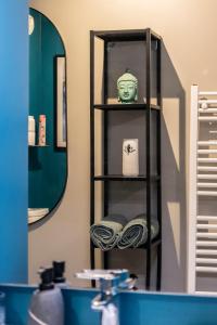 布西圣乔治Charmant studio en résidence avec parking的浴室设有毛巾架和镜子